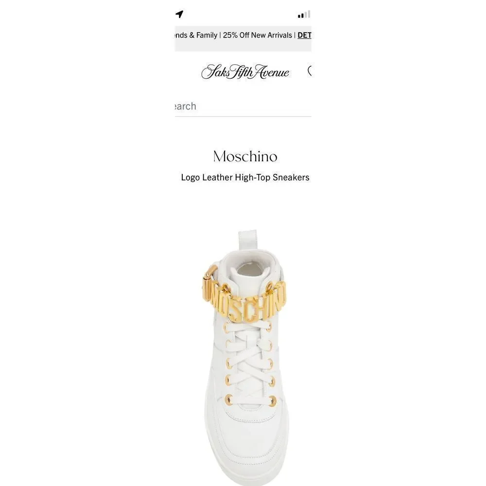 Moschino Gold Logo Leather High-Top Sneakers size 36